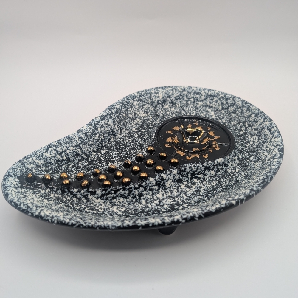 Vintage Stanford Sebring Ashtray Black & White Gold 10"